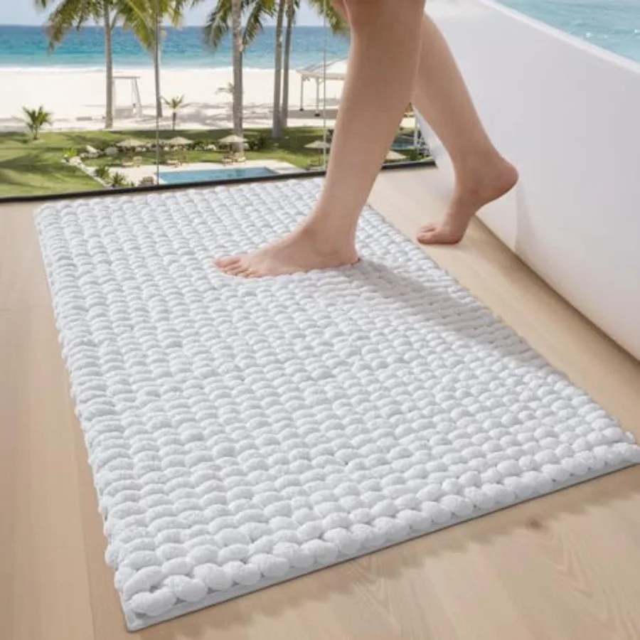 

Luxury Bathroom Rug Ultra Soft Quick Dry Bath Mat Non-Slip Absorbent Thick Chenille Bath Rug Cozy Braid Design Floor Mat for Ba
