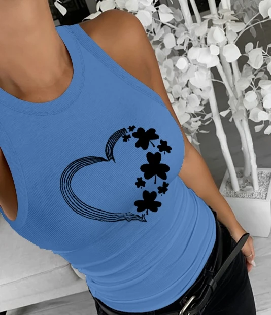 

Women's Casual Tank Top 2024 Spring Summer Latest Valentine's Day Rhinestone Double Heart Pattern Vest O-Neck Sleeveless Sling