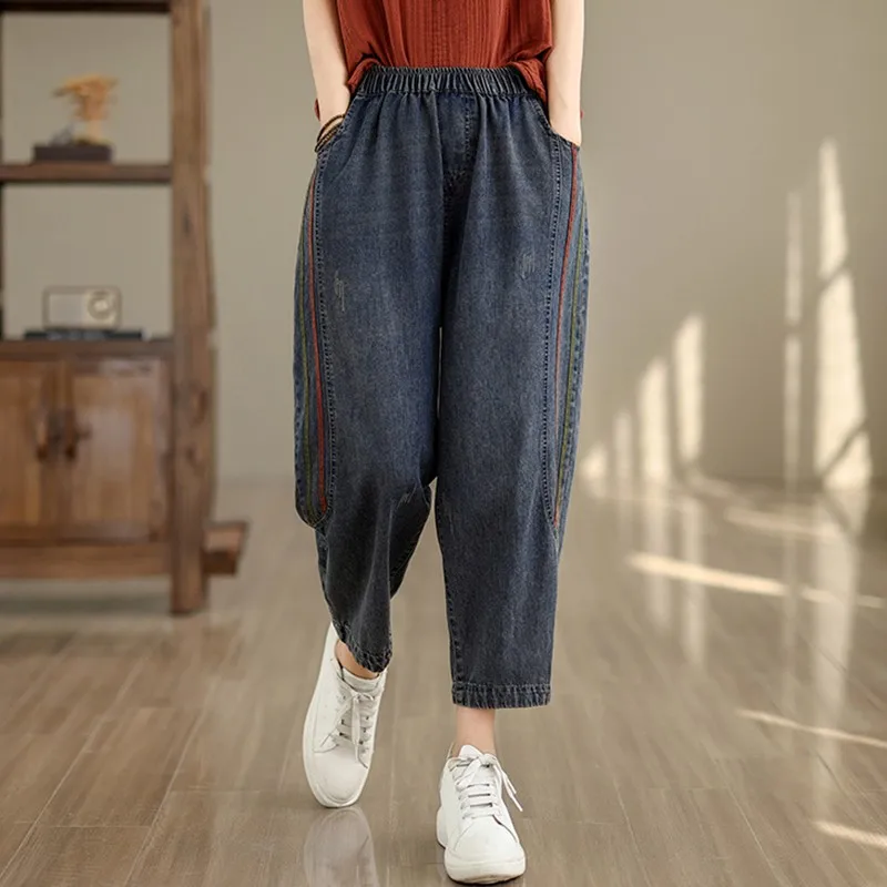 Women Casual Boyfriend Jeans New Arrival 2024 Vintage Style Streetwear Basics Loose High Waist Female Denim Harem Pants B3827