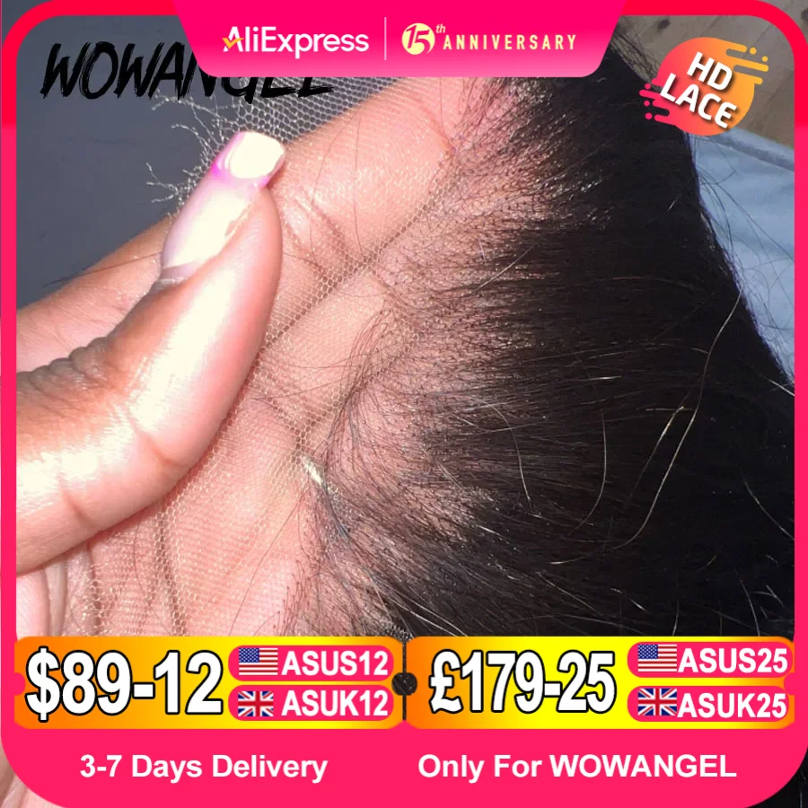 Wow Angel 7X7 6X6 5X5 HD Lace Closure Frontal Human Hair Straight Hair Melt Skins Pre Plucked HD Lace Closure Only Virgin Hair