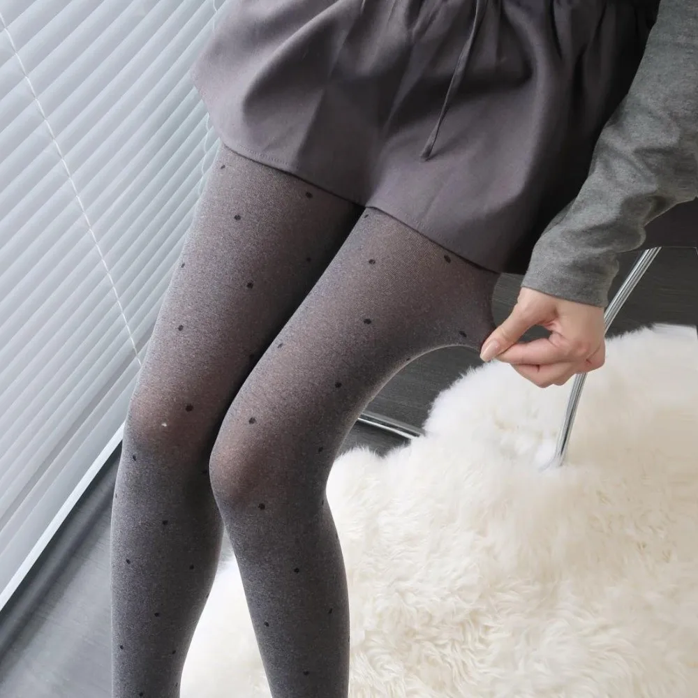Grey Polka Dot Tights Elastic Good Stretch Pantyhose Slim Fit Polka Dot Heart Pattern Women's Winter Leggings Autumn & Winter