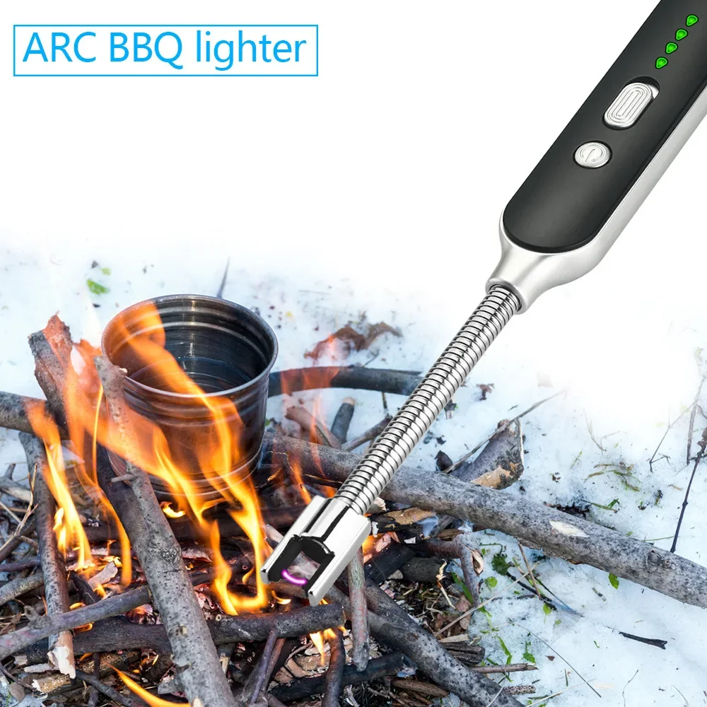 USB Electric Rechargeable Kitchen Long Candle Lighter Suitable Stove Cooking Ignition Windproof LED Plasma Arc Flameless Lighter