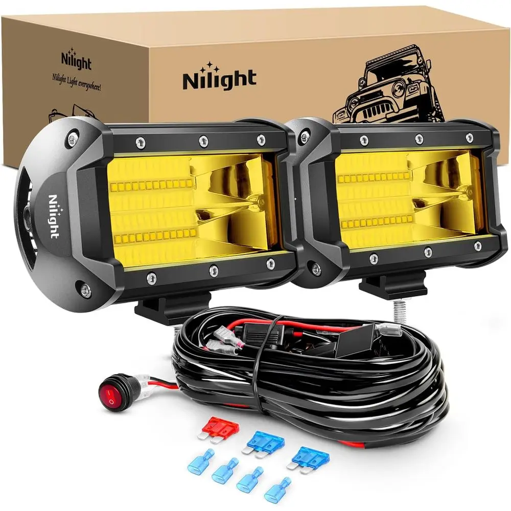 

Nilight - ZH304 Led Light Bar 2PCS 5Inch 72W 10800Lumens Yellow lood Beam og Driving Lamps O-Road Lights with 16AWG Wiring HarnK