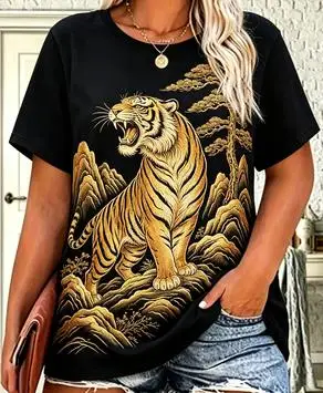 Women Golden Phoenix Peony Graphic T‑Shirt Chinese Traditional Cloud Pattern Casual Short Sleeve Tee Top