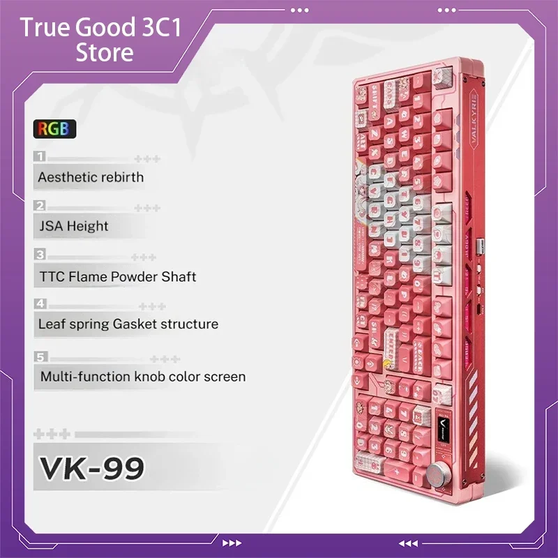 Vk99key Custom Mechanical Keyboard Tri-Mode 2.4g/Wired/Bluetooth Pbt Hot Plug Rgb Backlight Girl Office Game Computer Peripheral