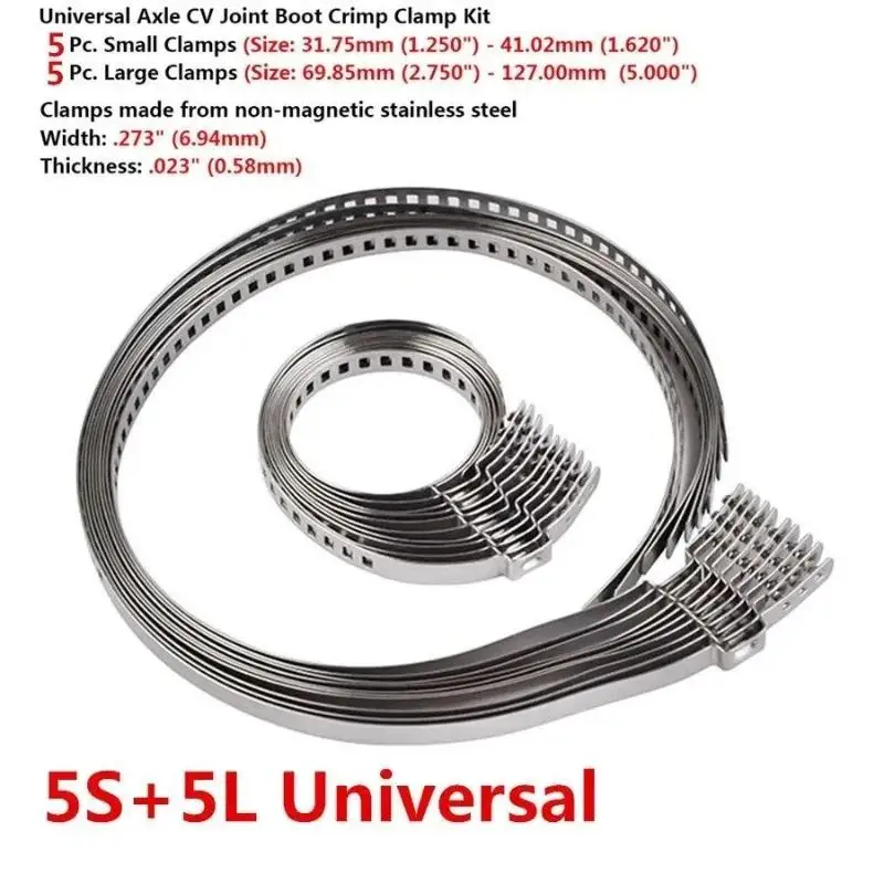 10-teiliges Universal-Edelstahl-Achsen-CV-Gelenkmanschetten-Klemmen-Set, Antriebswellen-CV-Manschettenklemmen, 25-50 mm, 50-120 mm, einstellbar – Detail 5