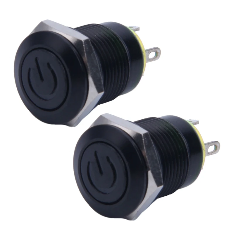 2X 12V 2A 9.5Mm LED Metal Cap Power Momentary Push Button Switch Car DIY Modified, Yellow