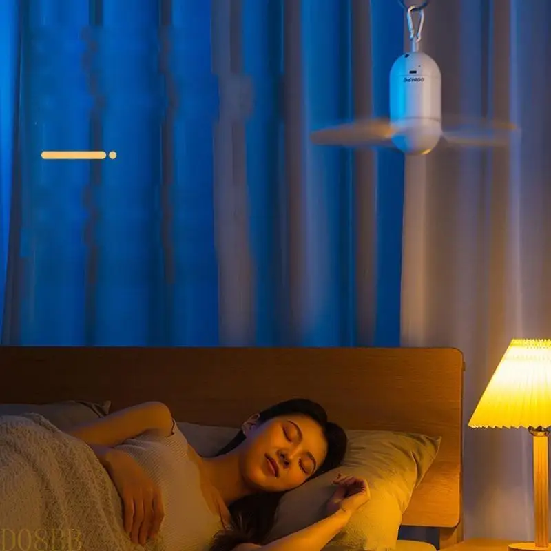 D08B 4000/6000mAh Ceiling Fan with Remote Controller Portable Tent Hooks Hanging Fan