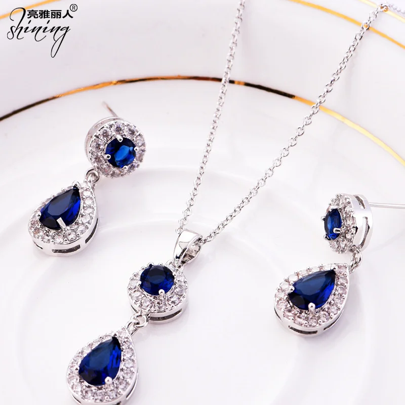 brand genuine Luxury real jewels Liangya beauty Korean popular jewelry zircon water drop earrings necklace small set women's acc