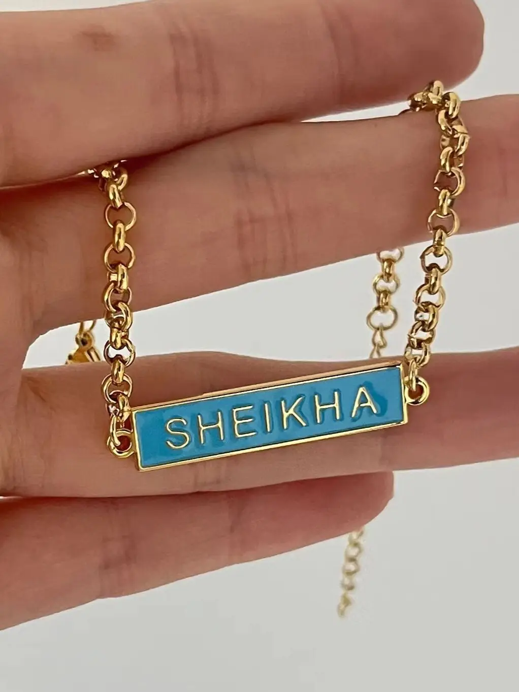 

Изготовленный на заказ браслет с арабской эмалью и именем, персонализированный браслет из нержавеющей стали с именем, прямоугольная бирка с именем, подарок для подруг, ювелирные изделия