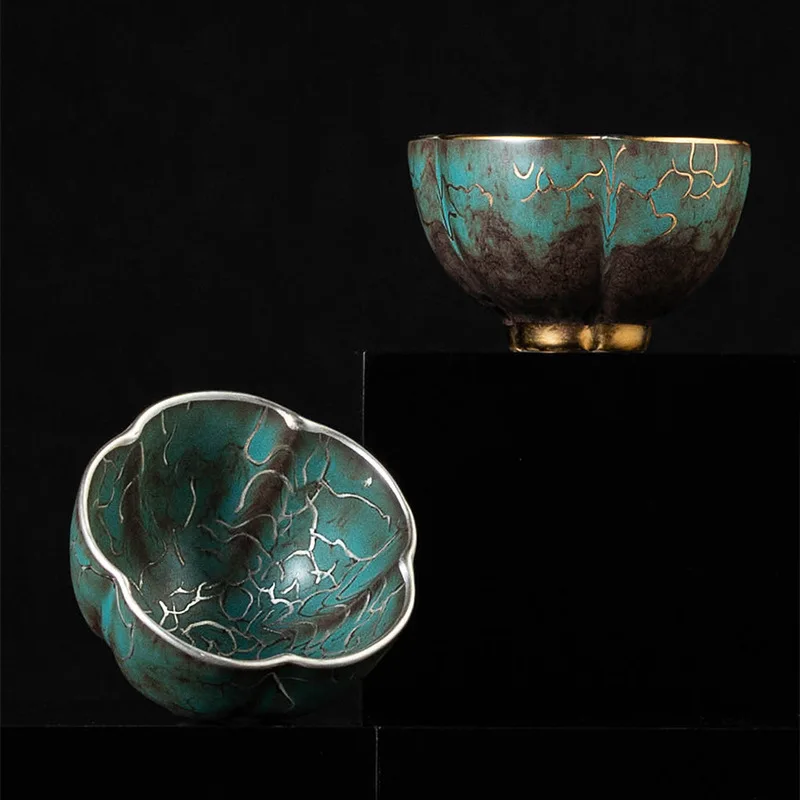 

Premium Handcrafted Evergreen Glaze Ceramic Tea Cup - Retro Dragon Egg Master Cup Single Piece Gift Box Set for Tea Lovers