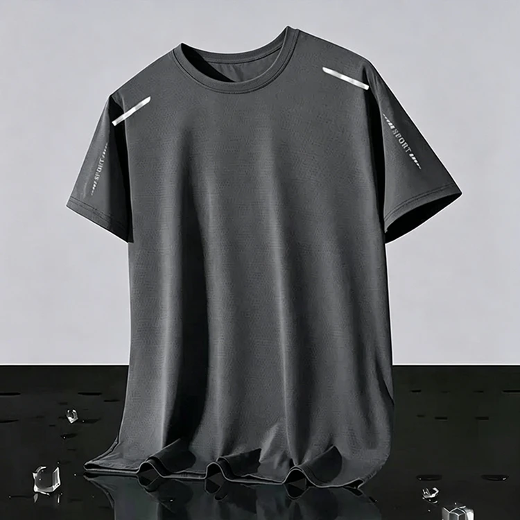 Neue Ice Silk Laufshirts für Herren, lockeres Kurzarm-Oberteil, Basketball-Gym-Sportbekleidung für Männer, Fitness-Workout, atmungsaktives Mesh-T-Shirt – Detail 37