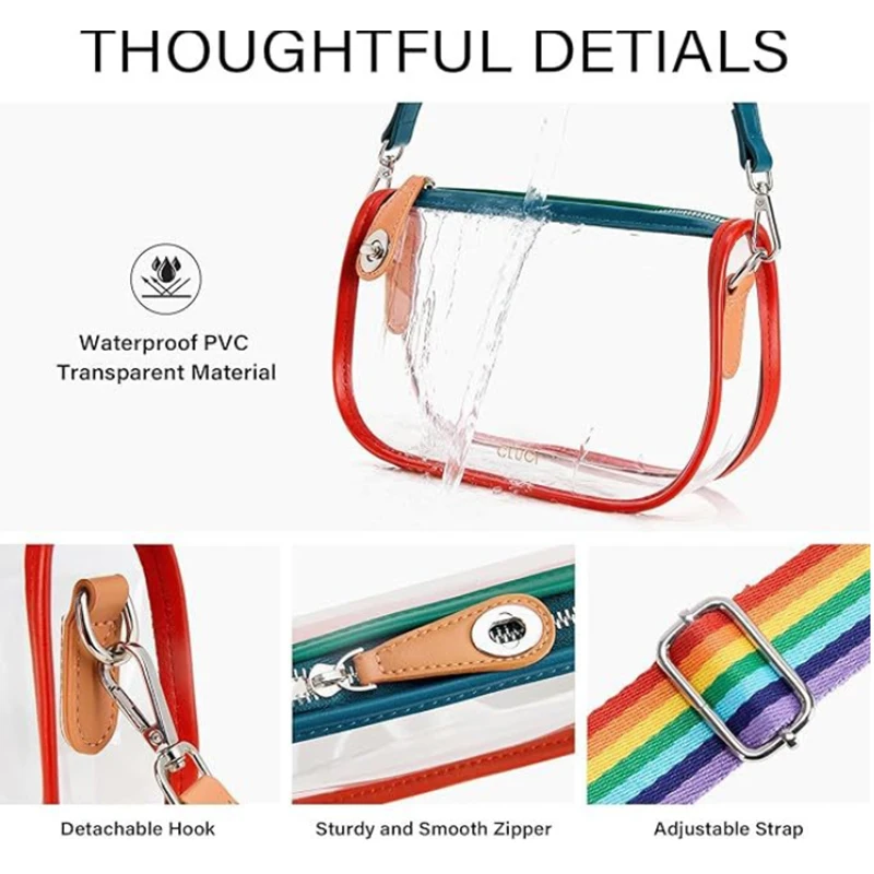 Transparente PVC-Schultertasche mit verstellbarem Riemen, wasserdichte Damen-Handtasche, vielseitige Freizeittasche, Reißverschluss, leichtgewichtig – Detail 3