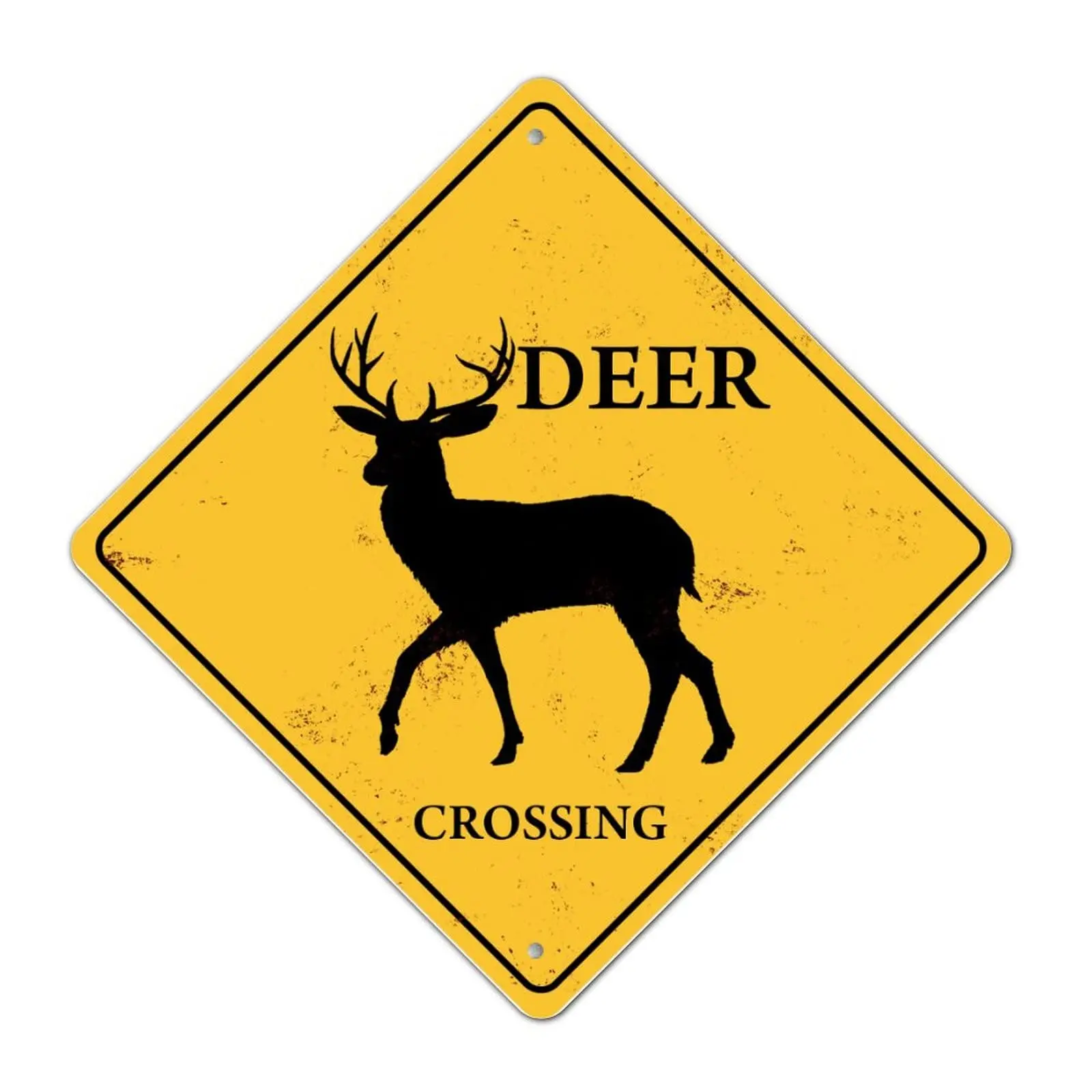 Caution Deer Xing Metal Sign Deer Crossing Warning Sign Rusty Rusty Animal Road Sign Rhombus Shape Road Metal Tin Sign for Cabin