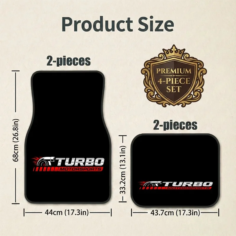 4pcs Unique Car Mats In Turbo Motorsports Style, Special Gift For Car Lovers, Universal Fit, Durable & Easy To Maintain