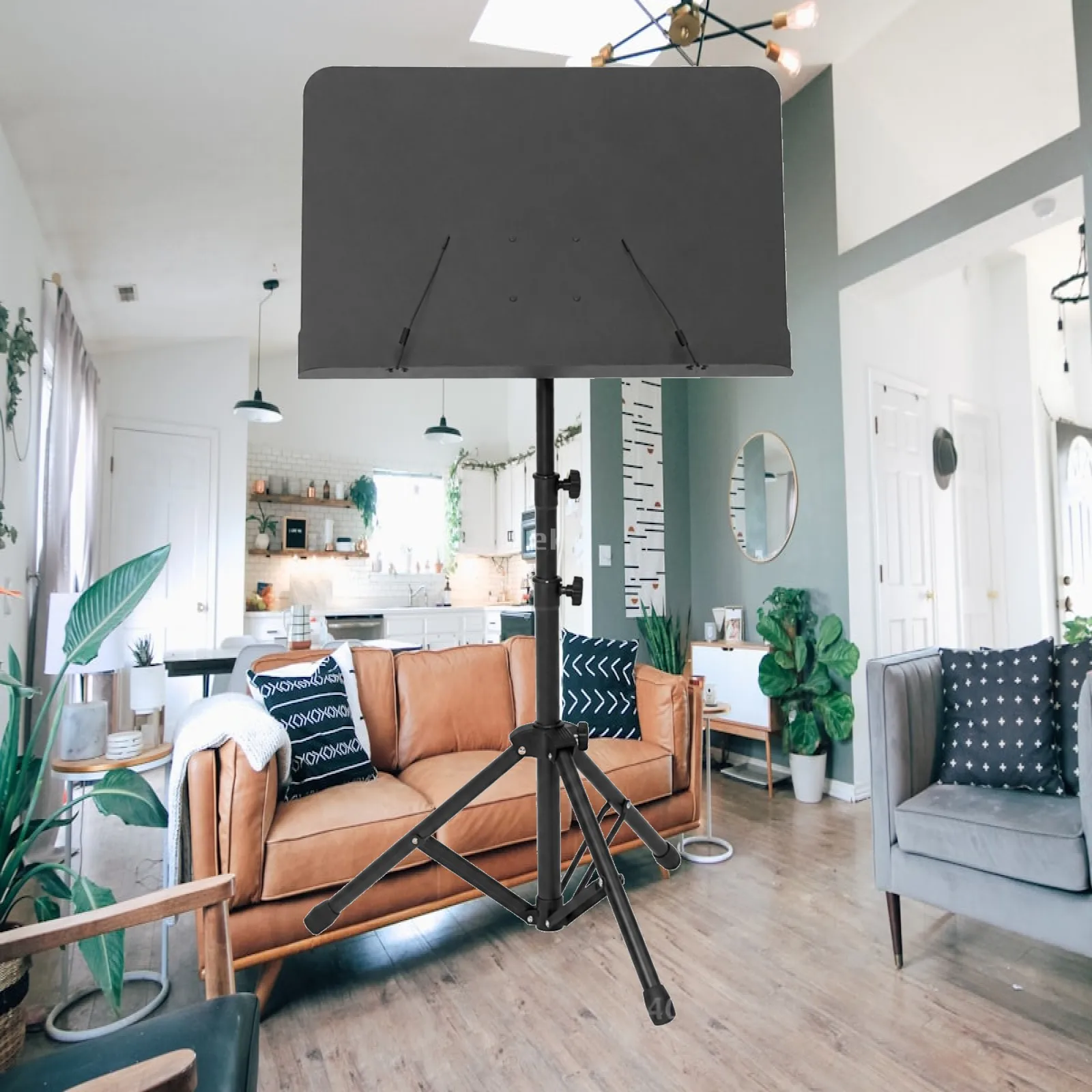 Portable Black Folding Music Stand with Page Retaining Wires for Musician Accessories and Guitar Practice