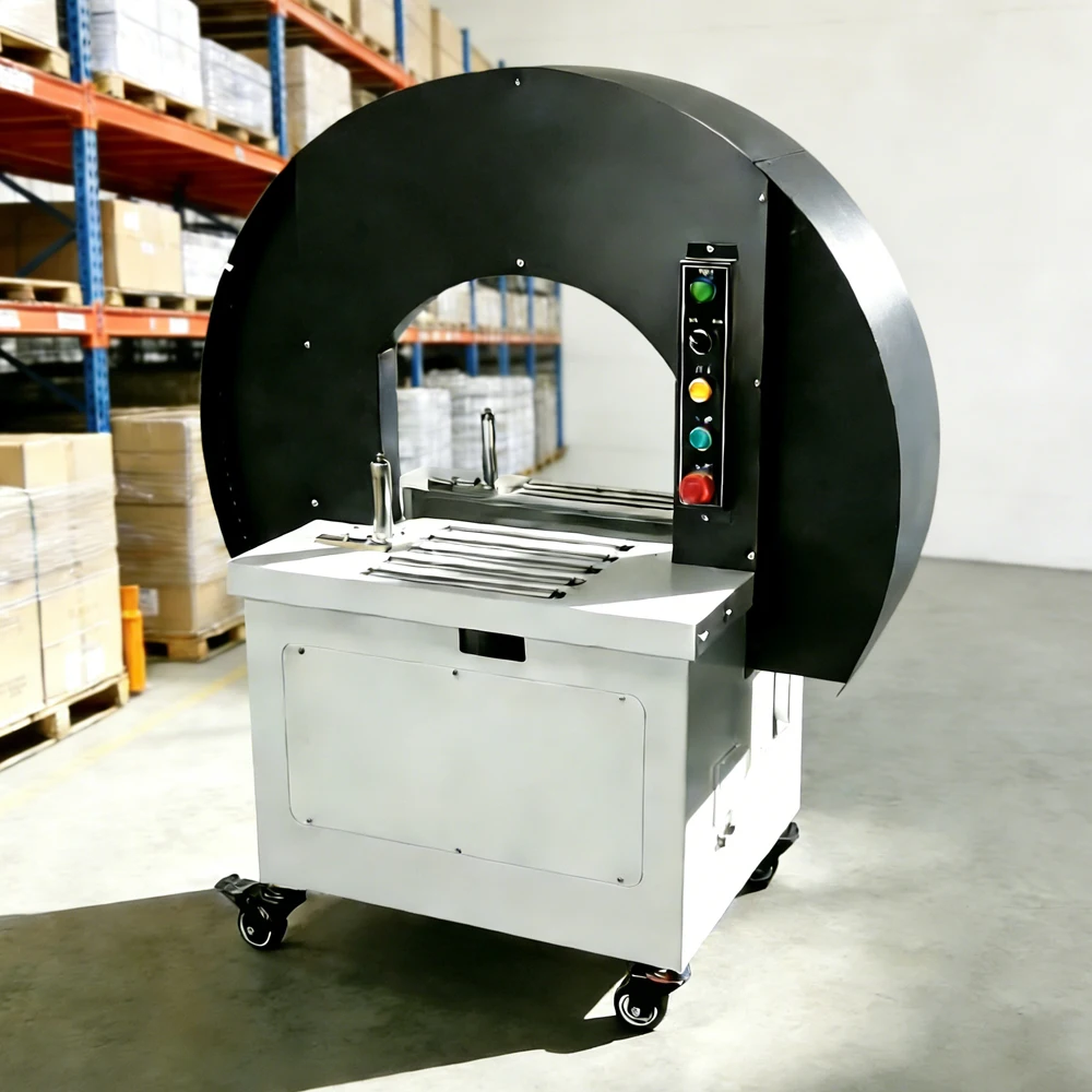 Wallepac CW500 Adhesive Pre Stretch Film Carton Box Sealing Packing Machine Circle Tape Dispenser Carton Wrapping Machine