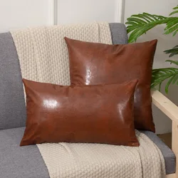 Vintage Livingroom Faux Leather Pillowcase Thick Luxury Fashion Sofa Couch Decorative Leather Cushions Case Home Office Pillows