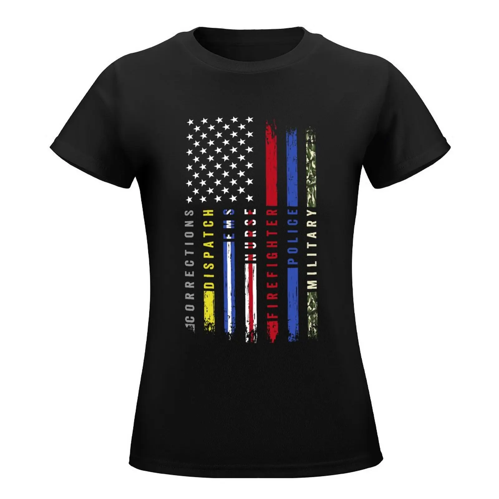 First Responders Hero Flag USA Thin Line Salute T-Shirt summer tops Aesthetic clothing t shirts for Womens