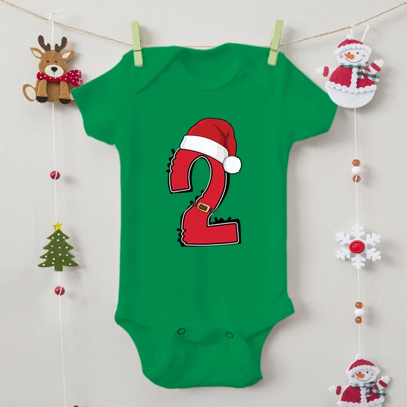 

Santa's Hat Funny Number 1-9 Print Newborn Bodysuits Fashion Birth Month Rompers Short Sleeve Cotton Infant Boy Girl Jumpsuits