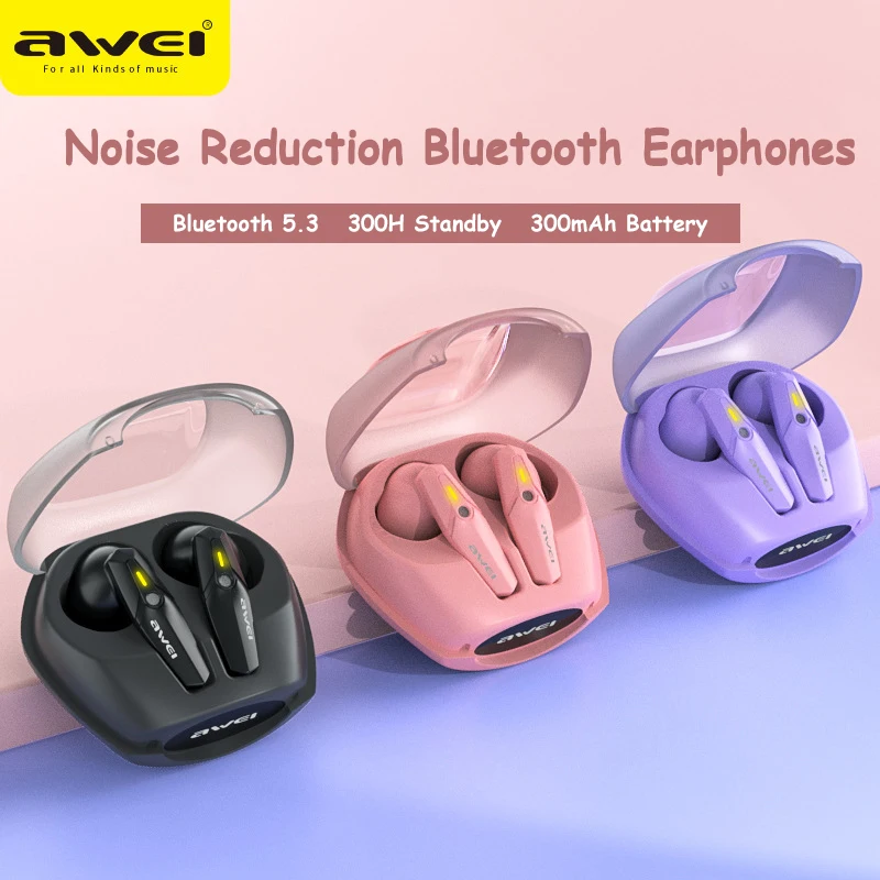 

Awei T25 Wireless Bluetooth Earphones Breathing Light Headphones Low Latency Earbuds True Wireless In-Ear Stereo Headphone