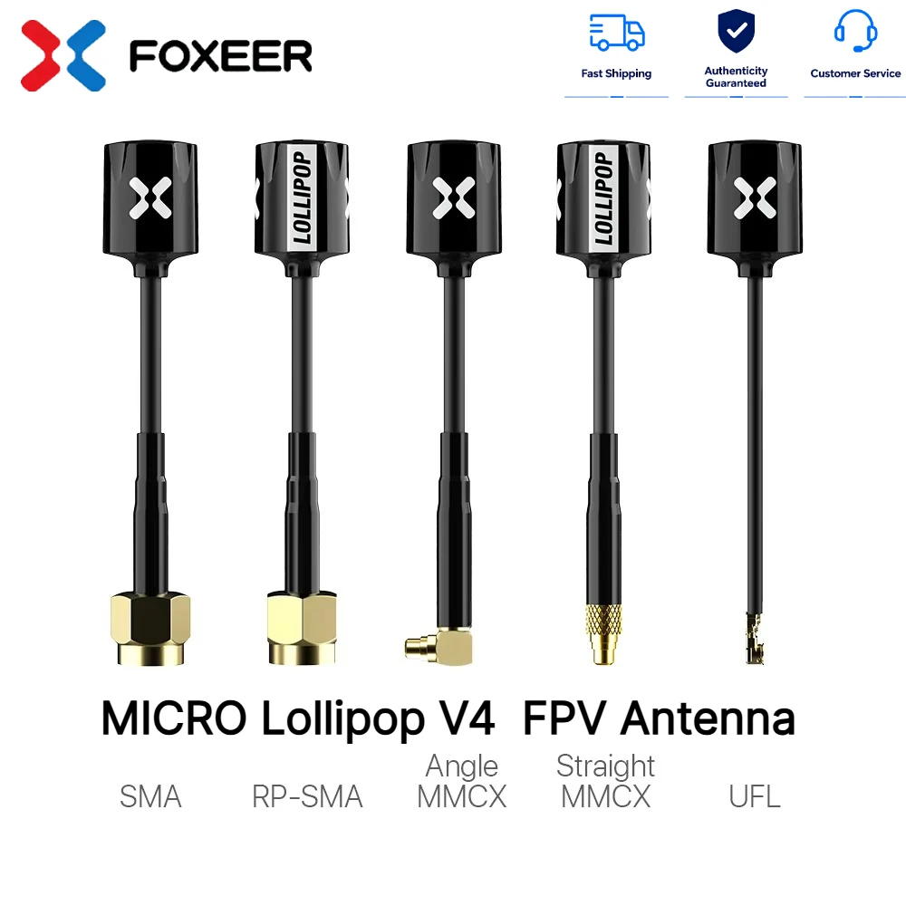 2PCS Foxeer Micro Lollipop V4 5.8G FPV Antenna 2.5dBi Omni RHCP Super Mini SMA RP-SMA UFL Angle MMCX For FPV RC Racing Drone VTX