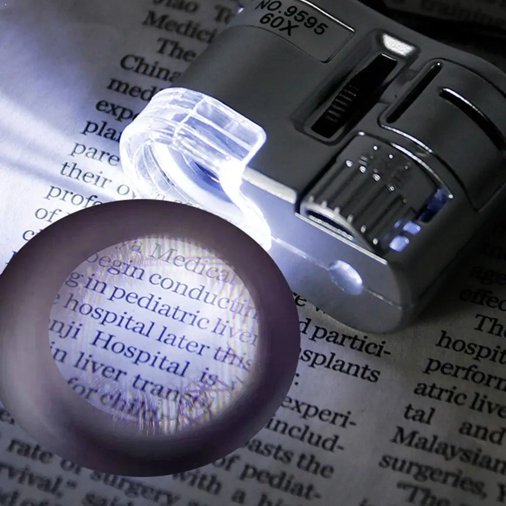 Portable 60X Handheld Magnifying Glass Mini Pocket Microscope Loupe Currency Detector Jeweler Magnifier With LED Light