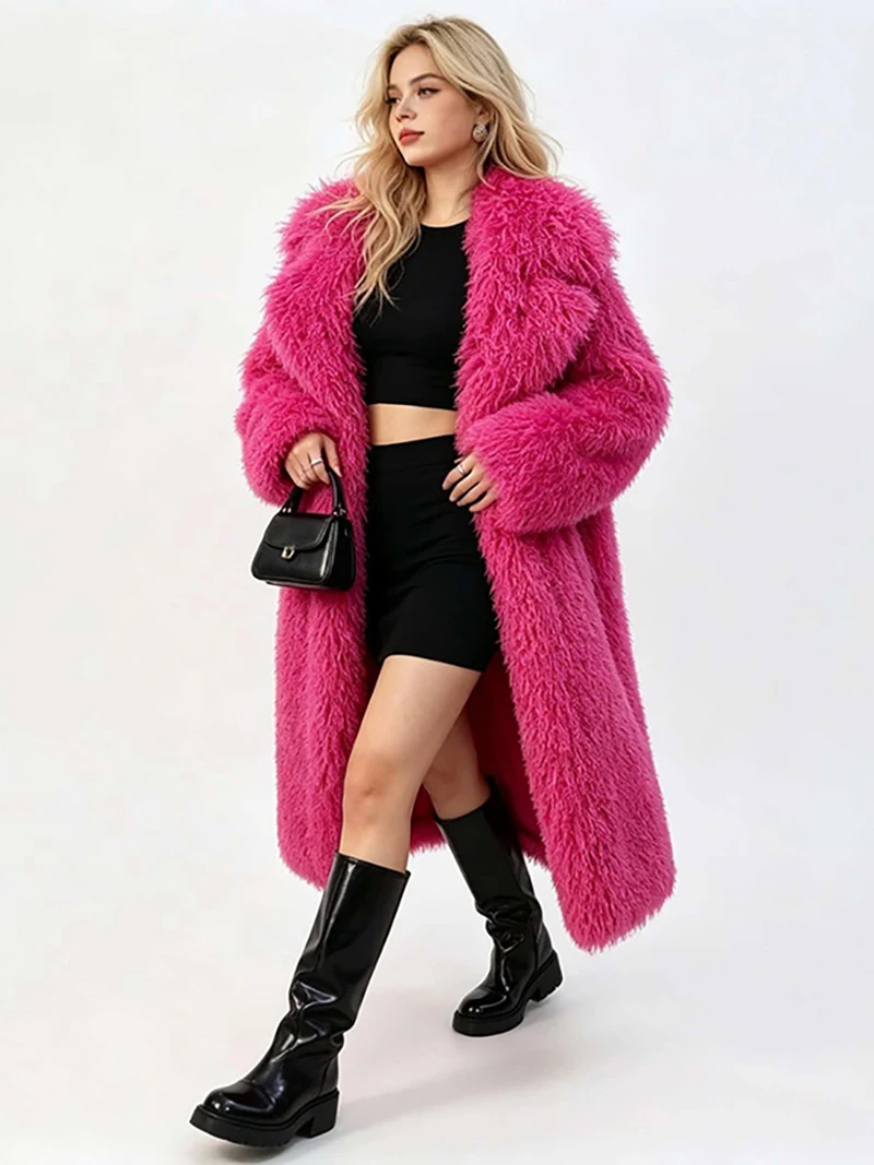 ZADORIN Trend Fashion Lapel Long Faux Mongolian Fur Coat Women Black Red Curly Fleece Teddy Coat Fur Jacket New Winter Outerwear