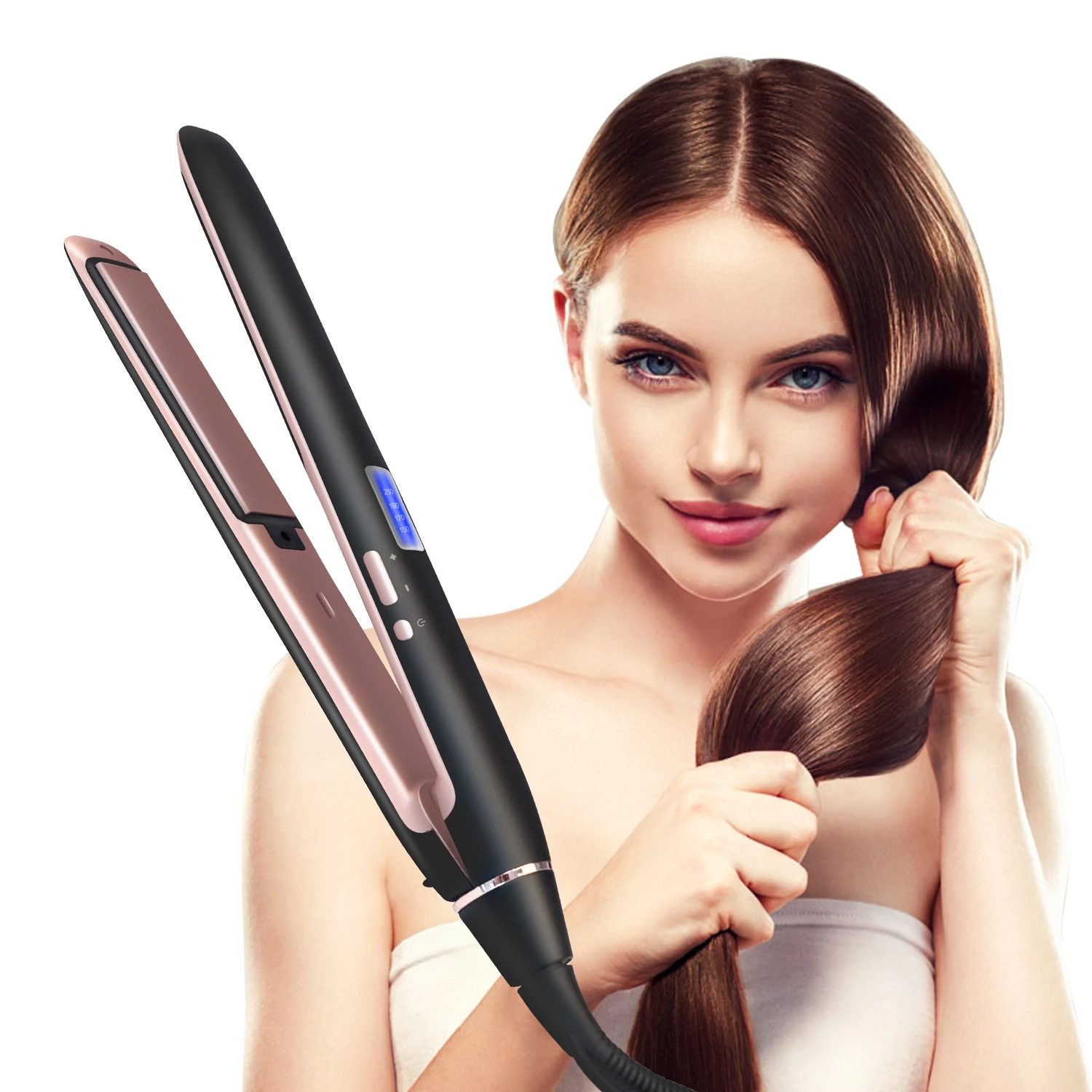 

2 in 1 Hair Straightener hair Curler Iron LED Display Ceramic Coating Plate Ionic Curling Iron Chapinha Flat Iron Styling Tool