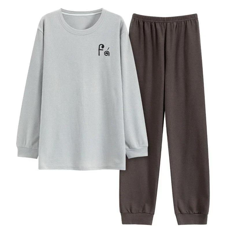 Ensemble de pyjama à manches longues pour hommes, pull à la mode simple, vêtements de maison en latex gaufré pour hommes, printemps et automne, nouveau