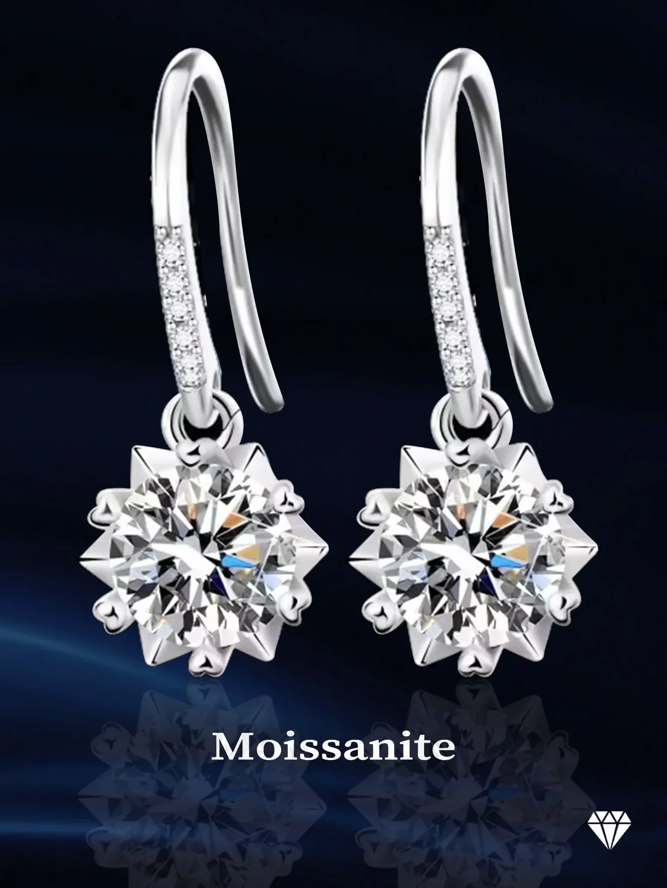 

925 Silver Earring Snowflake Earrings 6.5mm Round Moissanite Dangle Earring for Woman Engagement Elegant Woman's Jewelry