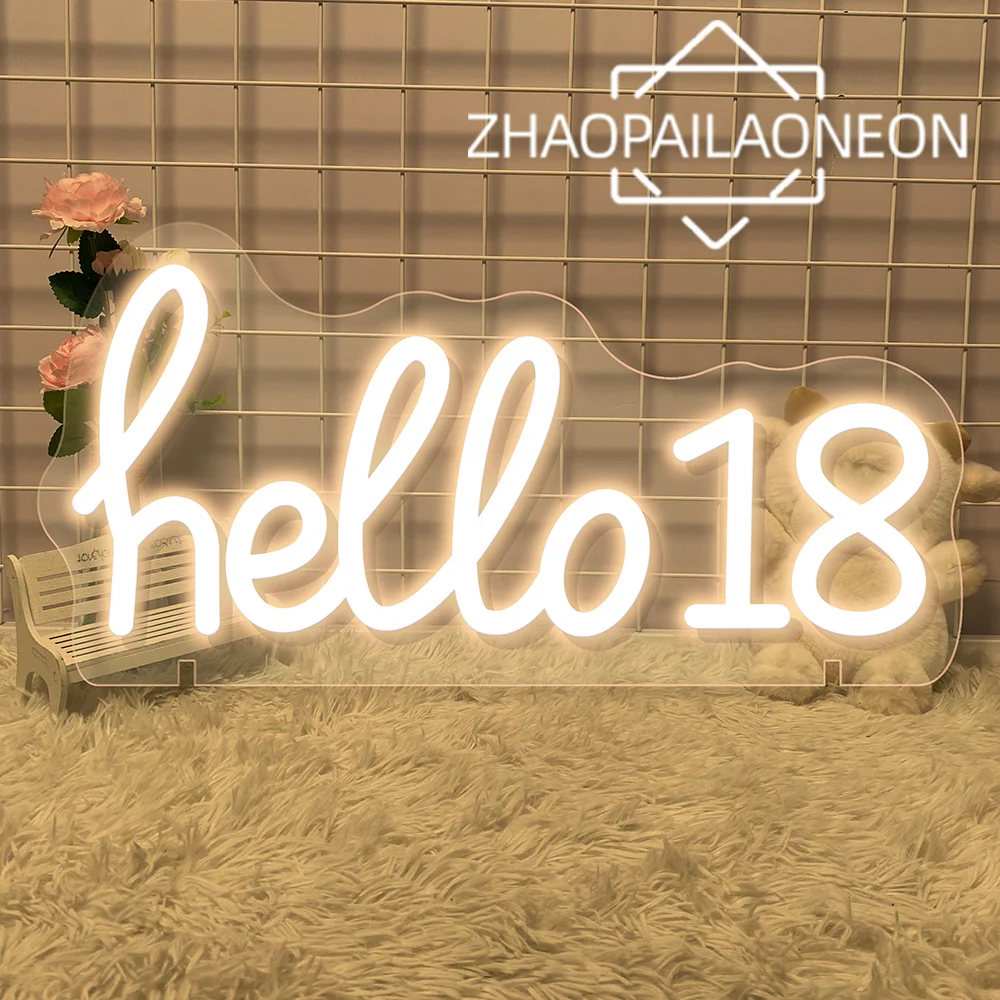 

Надпись с днем рождения на заказ, дневной фотографический знак Hello 18, неоновая вывеска, внутренний настенный светильник для магазина, ресторана, дня рождения, украшение для вечеринки, лампа дневного света