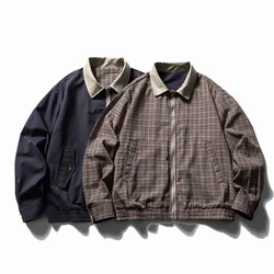 Autumn Both Sides Can Wear Jackets Men Streetwear Vintage Casual Loose Leather Collar Cargo Jacket Bomber Coat