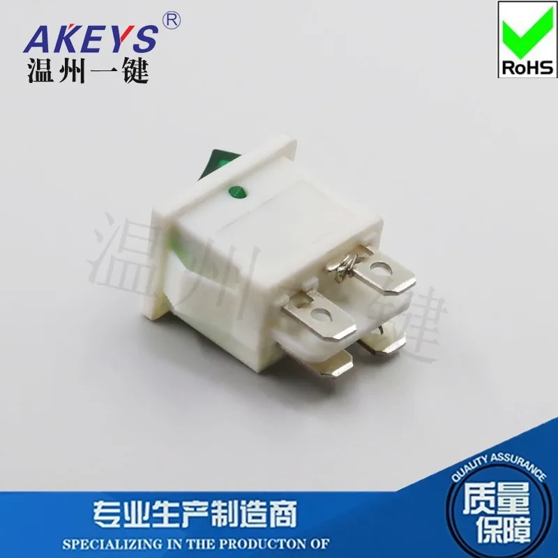 10PCS Rocker Switch KCD1-104-N High-power Copper-foot Green Light Ship Switch Four-foot Warping Power Switch 15x21mm