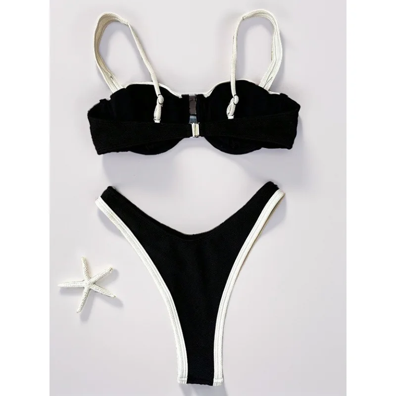 Pool Party Style Two-Piece Swimsuit for Women Sexy Bikini High-End Pure Desire New Solid Colorbikini