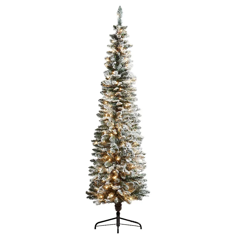 

Cross-border hot-selling PVC flocking pencil Christmas tree - slender tall, dense snow-capped unadorned tree