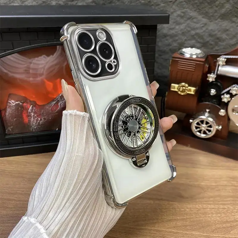 

For realme 15 Pro Case Luxury Electroplating Silicone Transparent Gyro Stand Cover For realme 15Pro Shockproof Bumper Funda