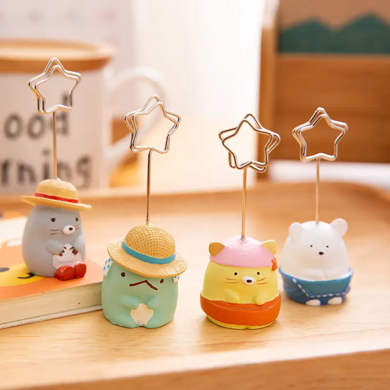 1pca Cute Cartoon animals Photo Stand Memo Clip Card Holder Message Note Holder Resin Office School Home Desk Decorations