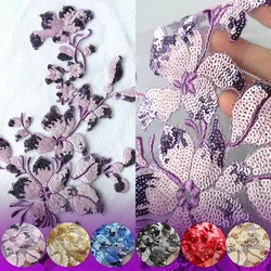 28*15cm 7 Colors Sequins Beads Lace Flowers Decals Appliques Lace Trims Mesh Sew On Patch Embroidery For Wedding Gown Decor DIY