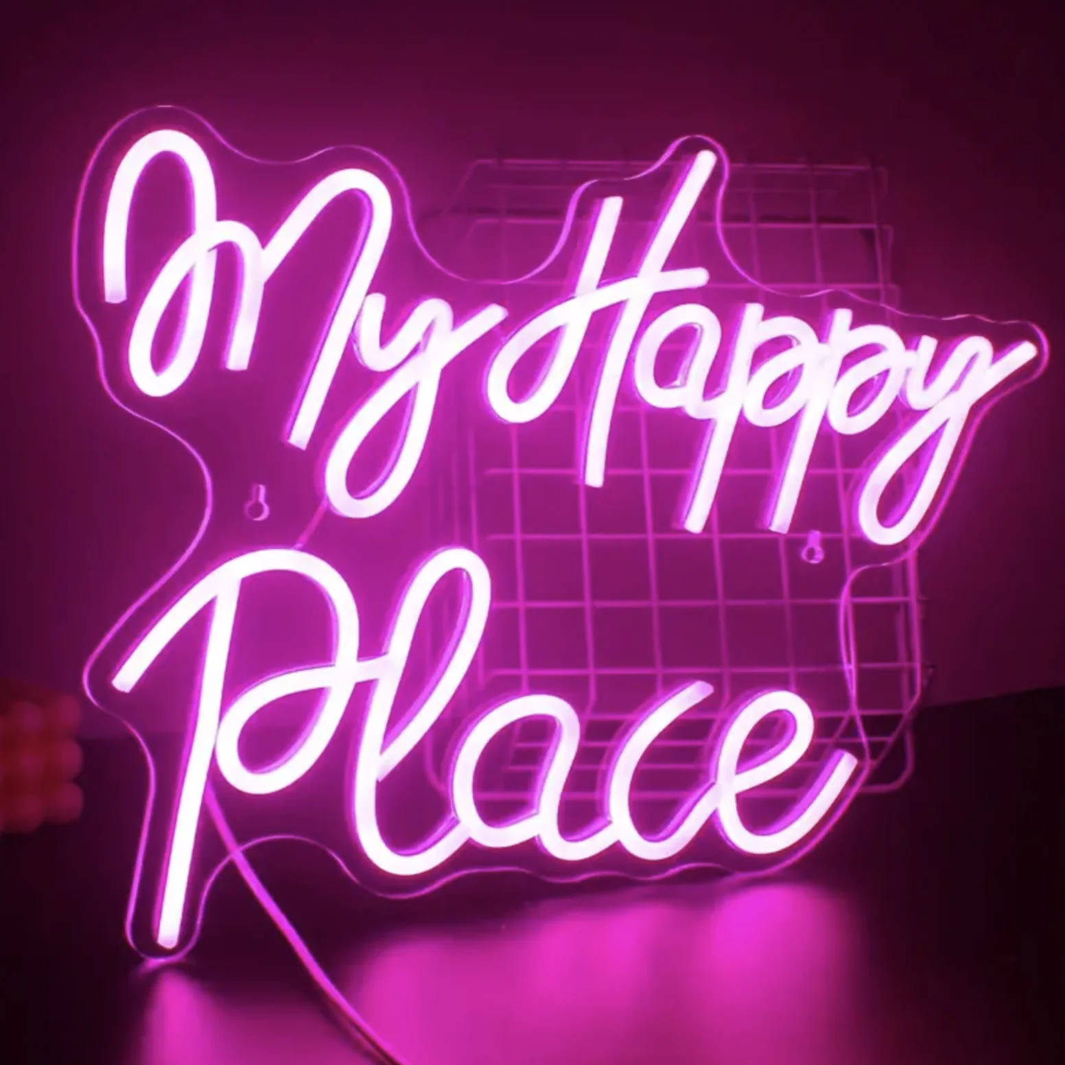 New Pink LED My Happy Place Neon Sign Custom Letter Lumin Night Light for Home Bedroom Wall Decor Party Events