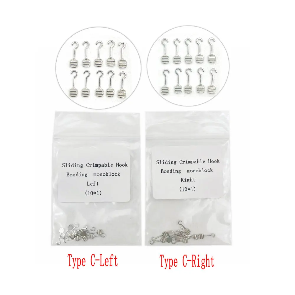 10Pcs Dental Sliding Crimpable Hooks Long Right/Left Dental Orthodontic Hook Dental Curved Crimpable Hook