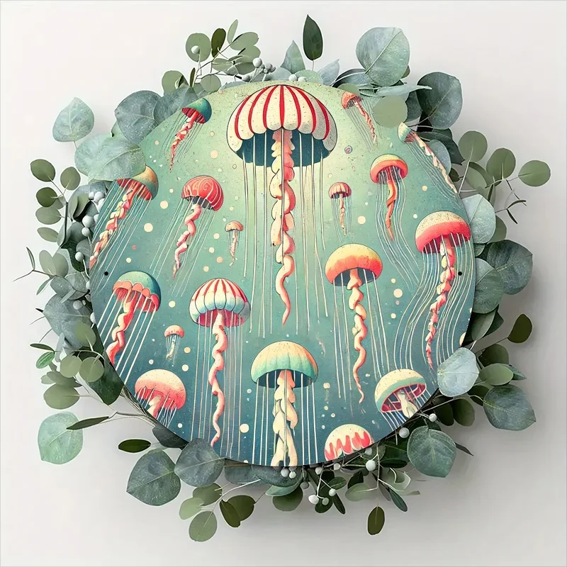 ديكور الغرفة، لافتة ألومنيوم معدنية لرقص قنديل البحر العتيق، لوحة فنية جدارية مزخرفة، مستديرة 7.87 بوصة، مقاومة للماء، مقاومة للطقس، مسبقًا