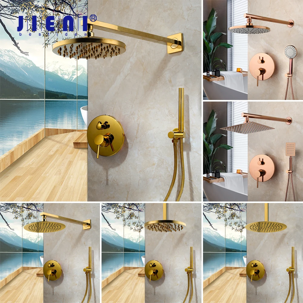 

JIENI Rainfall Shower Faucet Set Concealed 8 Inch Shower Mixer Tap 2 Ways Bathtub Shower System W/ Embedded Box