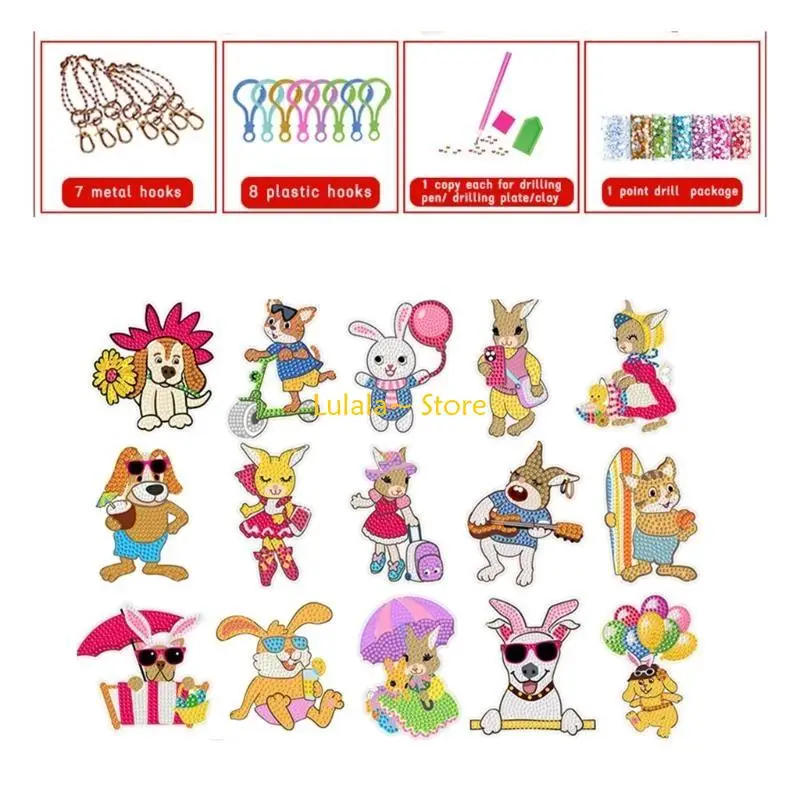 Y4QA Rhinestones Animal DIY Key-chains Little Puppy Pendant Glinting Crystal