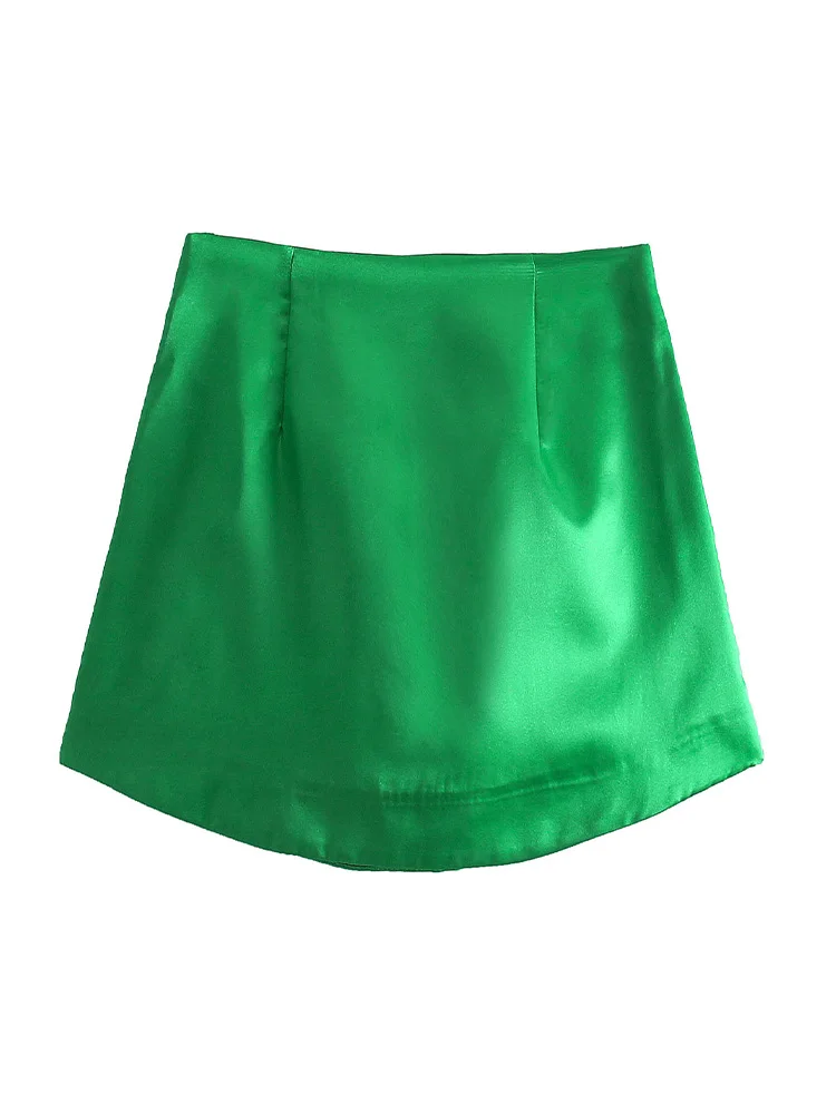 Willshela Women Fashion Purple Satin Mini Skirt High-waist Side Zipper Chic Lady Woman INS style Soft Short skirts