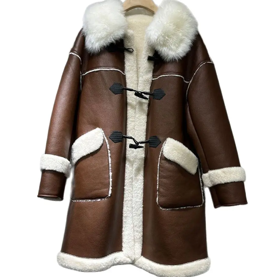 2023 inverno nuovo collo di lana di media lunghezza cappotti di pelliccia double face per le donne cappotto di lana di agnello coreano capispalla moda femminile Y4396