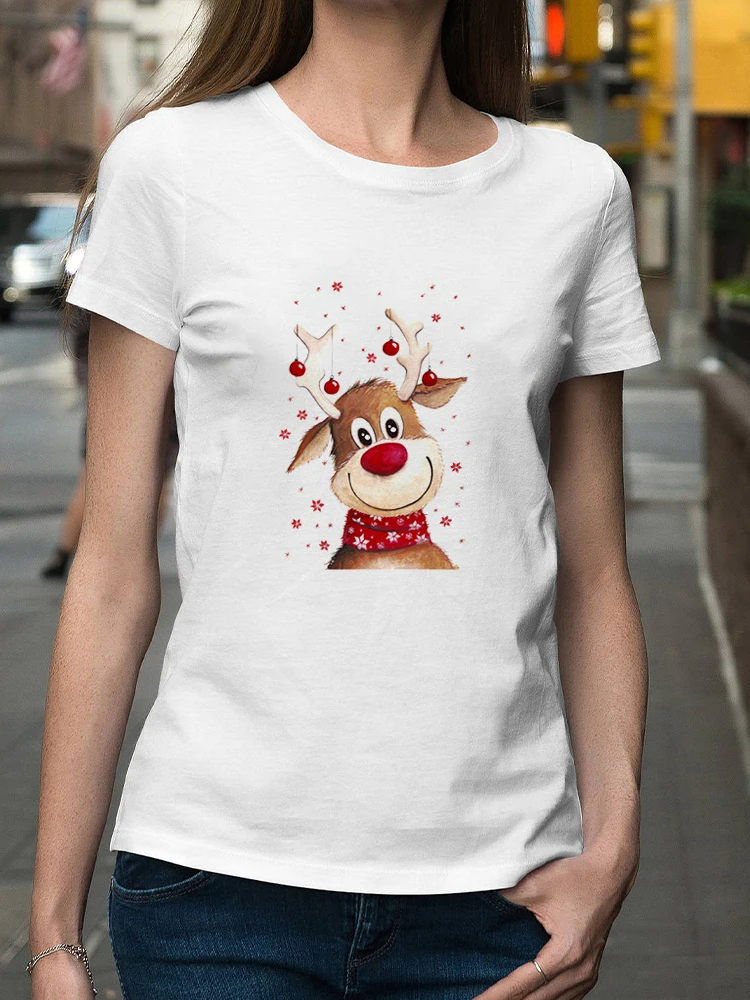 Festival feliz natal vestir estilo inverno mulher tshirt impresso topos o-pescoço feminino topo roupas gráficas camisa t camiseta kawaii topos