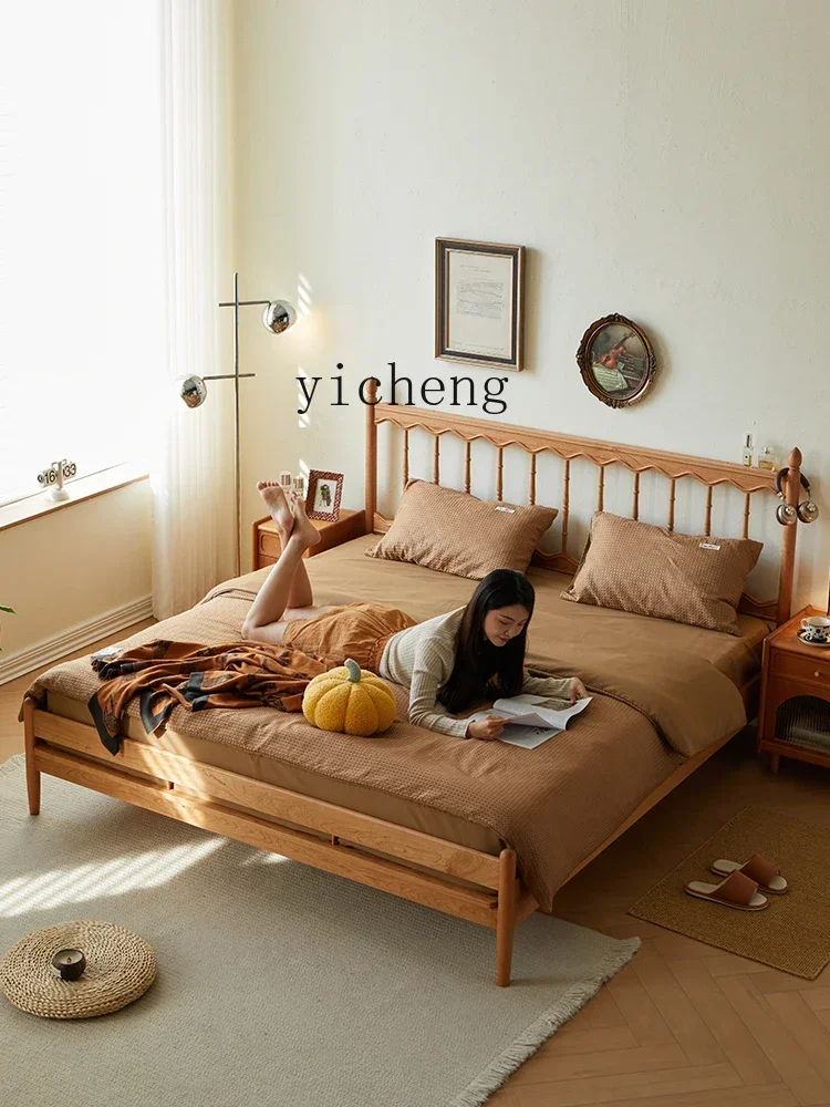 

U5.13 cherry wood master bedroom bed retro log wind double bed
