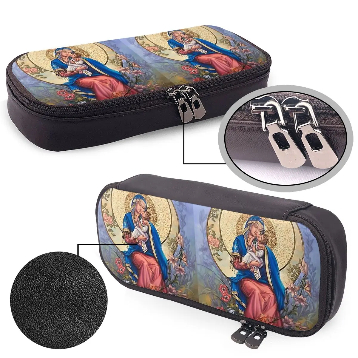 

Virgin Mary, Mother Of God, Madonna, Majka Bozja Leather Pencil Case for Pen Box Pencil Bag Stationery Supplies Pen Holder Bag