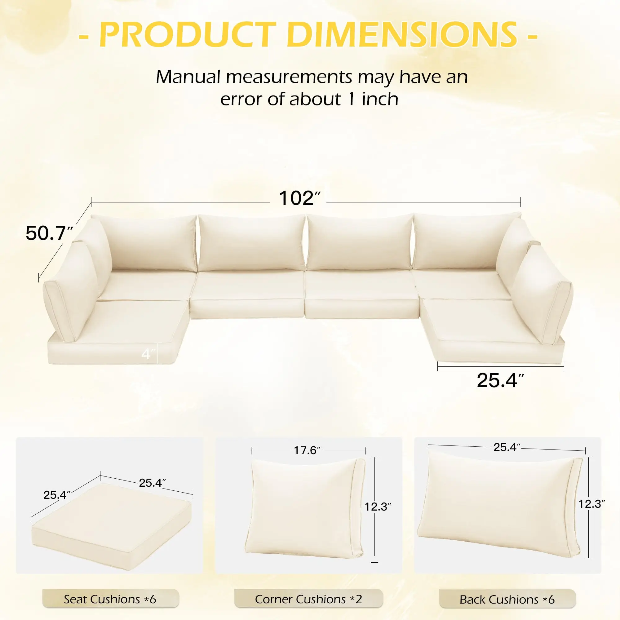 14-Piece Replacement Patio Furniture Cushions, Beige